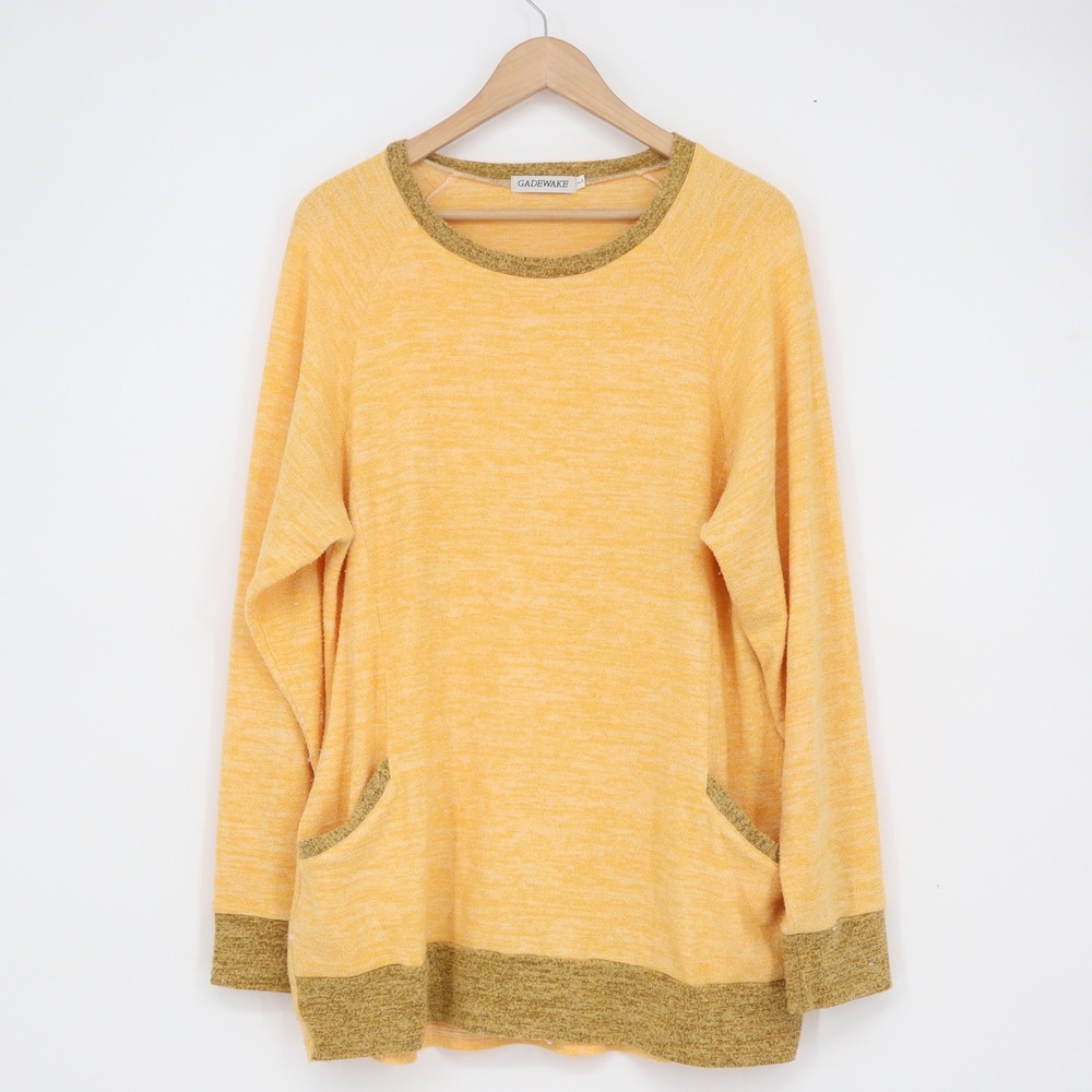 Gadewake Yellow Marled Pullover Sweater Long Sleeve Pocketed Crew Neck Large